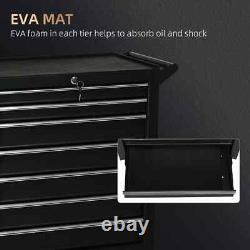 Armoire à outils à roulettes, coffre de rangement en acier, boîte noire à 7 tiroirs avec roues<br/> 
