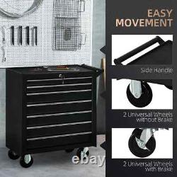 Armoire à outils à roulettes, coffre de rangement en acier, boîte noire à 7 tiroirs avec roues

<br/>
