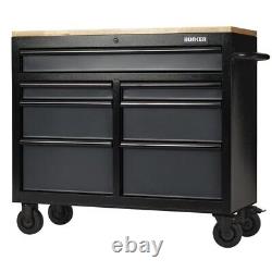 Armoire à outils à roulettes grise BUNKER avec 7 tiroirs, établi et dessus en bois de 41 pouces Draper 08216
