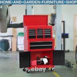 Armoire à outils autoportante 6 tiroirs avec panneau perforé et 2 portes verrouillables Rouge/Noir Armoire à outils autoportante 6 tiroirs avec panneau perforé et 2 portes verrouillables Rouge/Noir