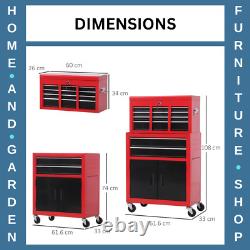 Armoire à outils autoportante 6 tiroirs avec panneau perforé et 2 portes verrouillables Rouge/Noir