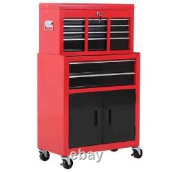 Armoire à outils autoportante 6 tiroirs avec panneau perforé et 2 portes verrouillables Rouge/Noir
