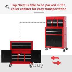 Armoire à outils autoportante 6 tiroirs avec panneau perforé et 2 portes verrouillables Rouge/Noir