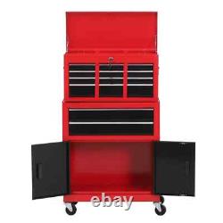 Armoire à outils autoportante 6 tiroirs avec panneau perforé et 2 portes verrouillables Rouge/Noir