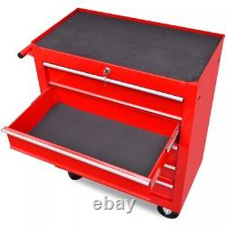 Armoire à outils d'atelier rouge avec roulettes, chariot, plateau à outils, 5 tiroirs verrouillables I8A9