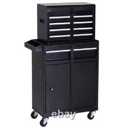Armoire à outils en acier à 4 tiroirs, coffre à outils roulant à double porte sur roulettes, noir