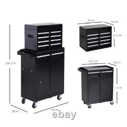Armoire à outils en acier à 4 tiroirs, coffre à outils roulant à double porte sur roulettes, noir