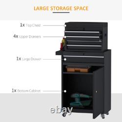 Armoire à outils en acier à 4 tiroirs, coffre à outils roulant à double porte sur roulettes, noir