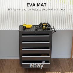 Armoire à outils en acier verrouillable à 5 tiroirs avec roulettes et poignée pour rangement de garage