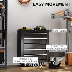 Armoire à outils en acier verrouillable à 5 tiroirs avec roulettes et poignée pour rangement de garage