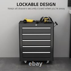 Armoire à outils en acier verrouillable à 5 tiroirs avec roulettes et poignée pour rangement de garage