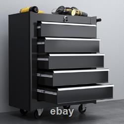 Armoire à outils en acier verrouillable à 5 tiroirs avec roulettes et poignée pour rangement de garage