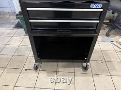 Armoire à outils noire SGS en métal avec tiroirs, verrouillable, roulettes, revêtement de tiroir
