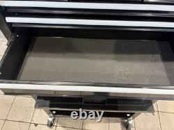 Armoire à outils noire SGS en métal avec tiroirs, verrouillable, roulettes, revêtement de tiroir