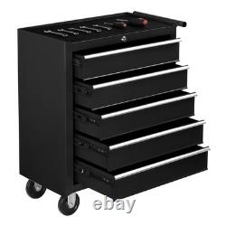 Armoire à outils noire à roulettes à 5 tiroirs, coffre de rangement pour garage et atelier	 	 <br/>
	