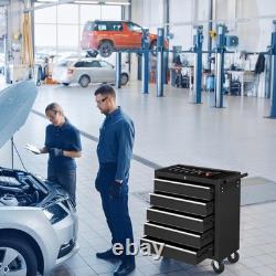 Armoire à outils noire à roulettes à 5 tiroirs, coffre de rangement pour garage et atelier
<br/>