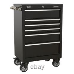 Armoire à outils roulante Rollcab Boîte de rangement 675 mm, 6 tiroirs, noire, PTB67506 B