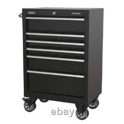 Armoire à outils roulante Rollcab Boîte de rangement 675 mm, 6 tiroirs, noire, PTB67506 B
