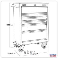 Armoire à outils roulante Rollcab Boîte de rangement 675 mm, 6 tiroirs, noire, PTB67506 B