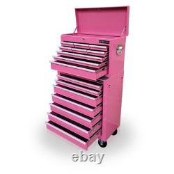 Armoire à outils roulante en acier, coffre 16 tiroirs, rose brillant, Us Pro Tools