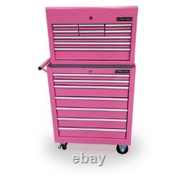 Armoire à outils roulante en acier, coffre 16 tiroirs, rose brillant, Us Pro Tools