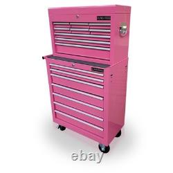 Armoire à outils roulante en acier, coffre 16 tiroirs, rose brillant, Us Pro Tools