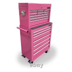 Armoire à outils roulante en acier, coffre 16 tiroirs, rose brillant, Us Pro Tools