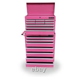 Armoire à outils roulante en acier, coffre 16 tiroirs, rose brillant, Us Pro Tools