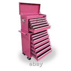Armoire à outils roulante en acier, coffre 16 tiroirs, rose brillant, Us Pro Tools