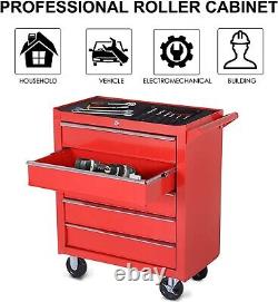Armoire à outils roulante professionnelle à 5 tiroirs en métal, coffre d'atelier, chariot rouge