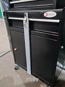 Armoire à outils roulante professionnelle avec tiroirs en métal, caisse d'atelier et chariot noir