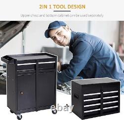 Armoire à outils roulante professionnelle avec tiroirs en métal, caisse d'atelier et chariot noir