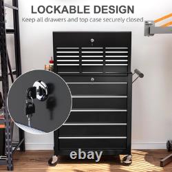 Armoire à outils roulante verrouillable avec 14 tiroirs noire