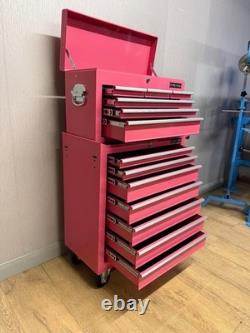 Armoire à outils sur roulettes en acier, coffre de 13 tiroirs, rose brillant, Us Pro Tools