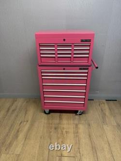 Armoire à outils sur roulettes en acier, coffre de 13 tiroirs, rose brillant, Us Pro Tools