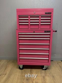 Armoire à outils sur roulettes en acier, coffre de 13 tiroirs, rose brillant, Us Pro Tools