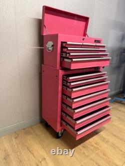 Armoire à outils sur roulettes en acier, coffre de 13 tiroirs, rose brillant, Us Pro Tools