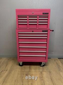 Armoire à outils sur roulettes en acier, coffre de 13 tiroirs, rose brillant, Us Pro Tools