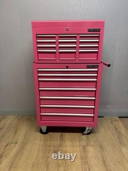 Armoire à outils sur roulettes en acier, coffre de 13 tiroirs, rose brillant, Us Pro Tools