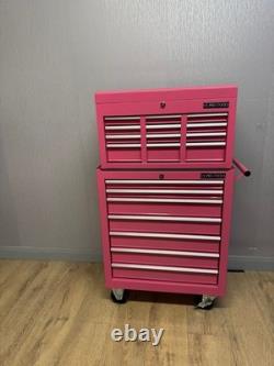 Armoire à outils sur roulettes en acier, coffre de 13 tiroirs, rose brillant, Us Pro Tools