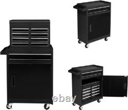 Armoire à outils sur roulettes robuste, coffre de rangement pour garage/atelier, 5 tiroirs, noir
