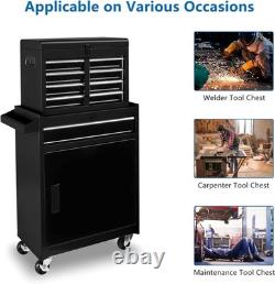 Armoire à outils sur roulettes robuste, coffre de rangement pour garage/atelier, 5 tiroirs, noir