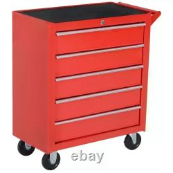 Armoire à outils sur roulettes rouge à 5 tiroirs, rangement mobile durable pour garage et atelier