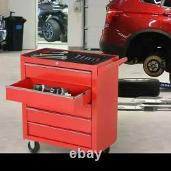Armoire à outils sur roulettes rouge à 5 tiroirs, rangement mobile durable pour garage et atelier