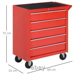 Armoire à outils sur roulettes rouge à 5 tiroirs, rangement mobile durable pour garage et atelier