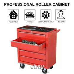 Armoire à outils sur roulettes rouge à 5 tiroirs, rangement mobile durable pour garage et atelier