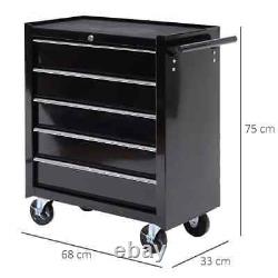 Armoire de rangement à outils en acier 5 tiroirs verrouillable avec roues et poignée, 2 clés, garage