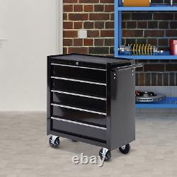 Armoire de rangement à outils en acier à 5 tiroirs verrouillable avec roues et poignée garage noire