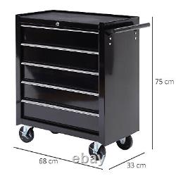 Armoire de rangement à outils en acier à 5 tiroirs verrouillable avec roues et poignée garage noire