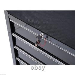 Armoire de rangement à outils en acier à 5 tiroirs verrouillable avec roues et poignée garage noire